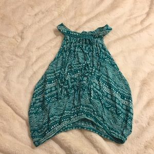 Green and white fringe crop top